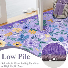 DUKINO 6x9 Area Rug, Floral Rugs for Living Room, Lightweight Non Slip Washable Rug, Indoor Low Pile & Non-Shedding Boho Design Rugs for Bedroom, Living Room, Dining Room, Purple