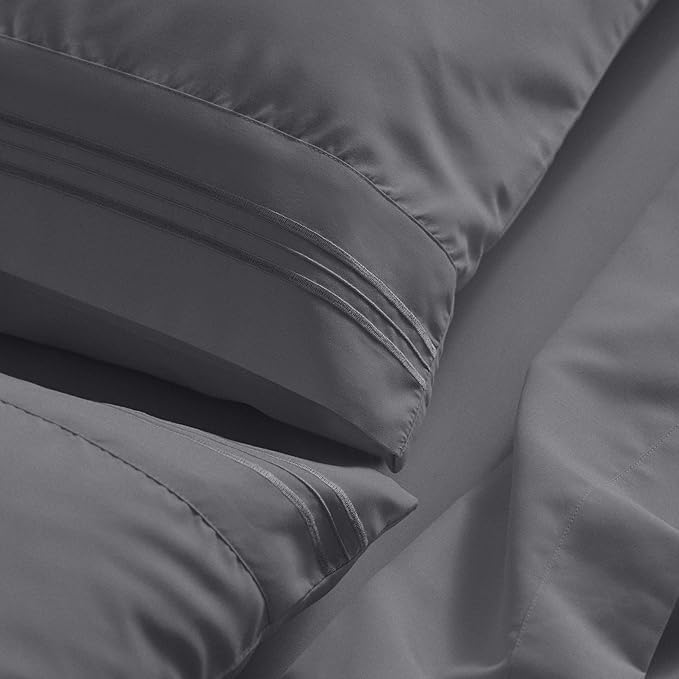 Mellanni Queen Sheet Set - 6-Piece Iconic Collection Bedding, (Including 4 Pillowcases), 21-Inch Extra Deep Pocket, Easy Care, Ultra Soft, Cooling Sheets, Brushed Microfiber - Gray
