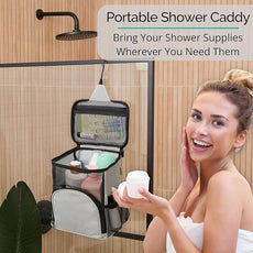 Original Portable Shower Caddy For College Dorms - Foldable Mesh Tote - Dorm Room Essentials - Durable Hanging Travel Shower Bag - Perfect for College Students, Men, Women (Grey)
