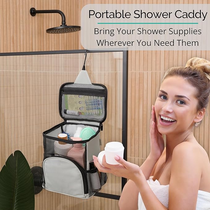 Original Portable Shower Caddy For College Dorms - Foldable Mesh Tote - Dorm Room Essentials - Durable Hanging Travel Shower Bag - Perfect for College Students, Men, Women (Grey)