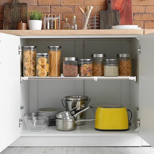 BAOYOUNI Tension Shelf Adjustable Closet Rod Space Saving Wardrobe Clothes Dividers Ivory, 33.07-46.26 Inches