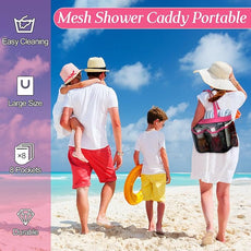 Hillban 4 Pcs Mesh Shower Caddy Portable Large Quick Dry Shower Caddy Basket with Deeper 8 Pockets and 2 Handles Hanging Bag for College Dorm Room(Rose Red)