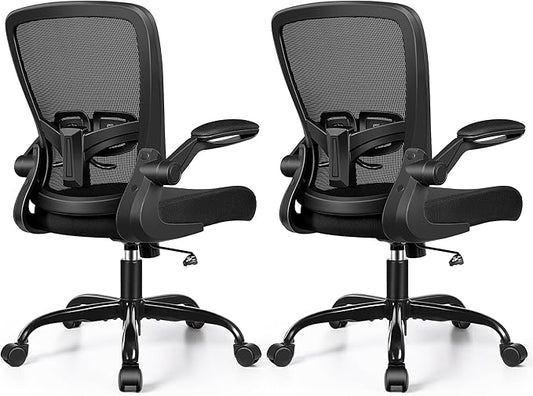 FelixKing Office Chair, Ergonomic Desk Chair with Adjustable Height and Lumbar Support Swivel Lumbar Support Desk Computer Chair with Flip up Armrests for Conference Room (Black),Pack of 2
