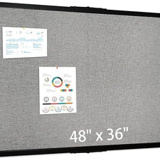 Bulletin Board 48 x 36 Inch, Foldable Cork Board for Walls, Wood Framed Bulletin Boards with Grey Canvas, Wall Mounted Corkboard for Office School Home Decorative