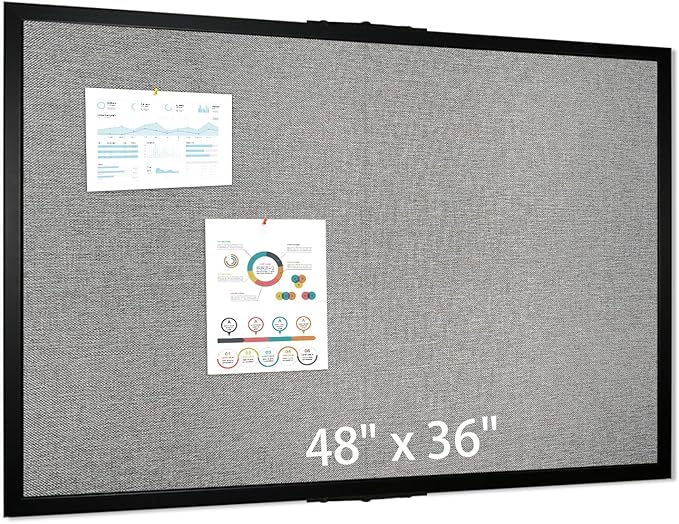 Bulletin Board 48 x 36 Inch, Foldable Cork Board for Walls, Wood Framed Bulletin Boards with Grey Canvas, Wall Mounted Corkboard for Office School Home Decorative