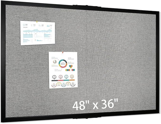 Bulletin Board 48 x 36 Inch, Foldable Cork Board for Walls, Wood Framed Bulletin Boards with Grey Canvas, Wall Mounted Corkboard for Office School Home Decorative