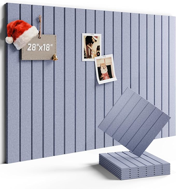 Felt Bulletin Board Tiles -28"x18" with 40 Adhesive Tabs, Cork Board Alternative for Office Decor, Push Pin Board Wall Organizer 6-Pack (Soft Periwinkle)
