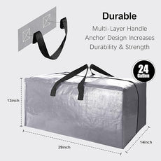 12 Pack Heavy Duty Extra Large Moving Bags W/Backpack Straps - Strong Handles & Zippers, Storage Totes For Space Saving, Fold Flat, Alternative to Moving Box and Storage Bin, Silver