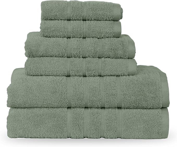 Martex 6-Piece Towel Set – Ultimate Performance – 100% Cotton – 2 Bath Towels – 2 Hand Towels – 2 Wash Cloths – Versatile – Low-Linting – Supersoft & Absorbent Bathroom Set – Easy Care – Sage