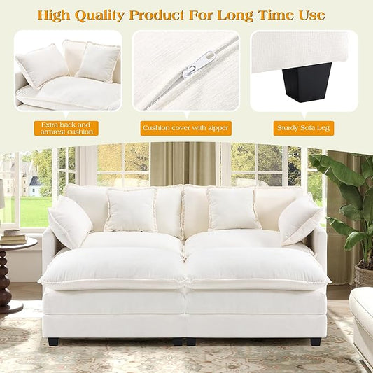 77.6" Modular Sectional Sofa,Loveseat Couch for Living Room, Modern Deep Seat Sofa 2 Seater Chenille Fabric Comfy Cloud Couches with Throw Pillows & Ottoman for Apartment,Small Spaces