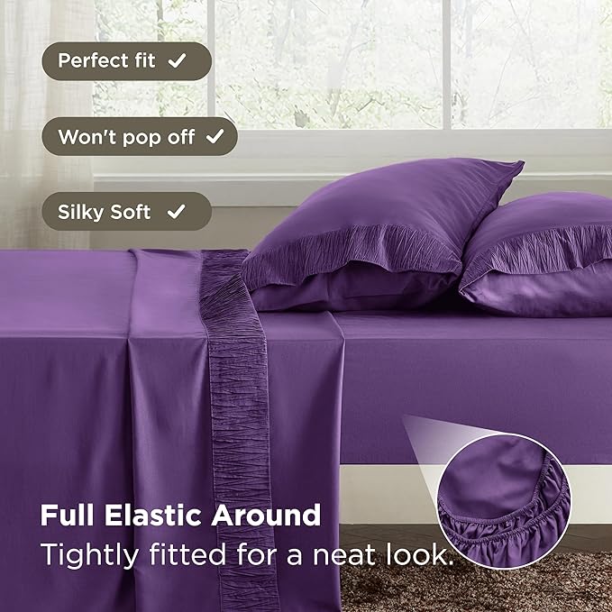Bedsure California King Sheet Sets - 4 Pieces Soft Cal King Sheets - Breathable & Cooling - Hotel Luxury - Easy Care Polyester Microfiber Bedding for Women, Men, Purple