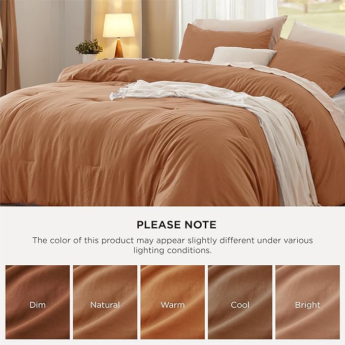 Bedsure Queen Size Comforter Set, Pumpkin Soft Prewashed Bedding for All Seasons, 3 Pieces GentleSoft™ Warm Down Alternative Bed Set, 1 Lightweight Comforter (90"x90") and 2 Pillowcases (20"x26")