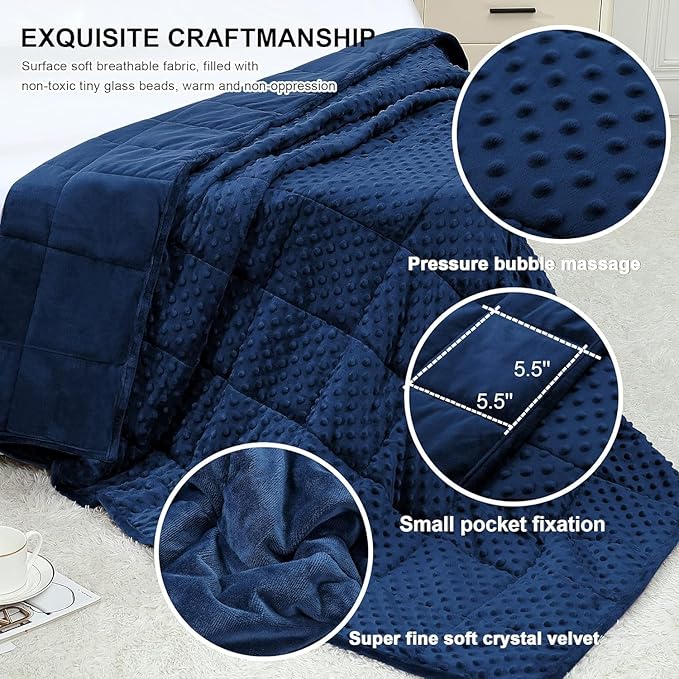 Weighted Blanket with Cover Twin Size Heavy Blanket Removable Soft Blue Blankets Microfiber Washable Heated Weighted Throw Blankets Winter Warm Weighted Comforter 15lbs, 48 * 72