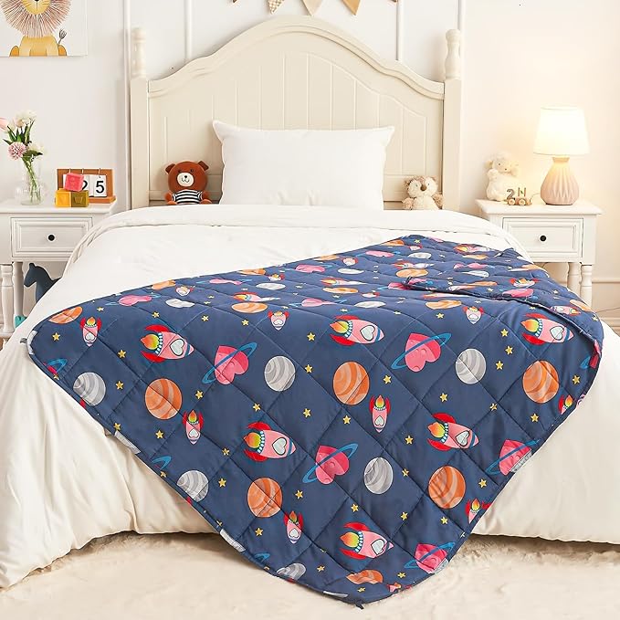 yescool Plane Weighted Blanket 7 Pounds Cooling Weighted Lap Blanket, Space Heavy Blankets, Breathable Weighted Throw Blanket Gift for 60-80lbs, 40"x60"