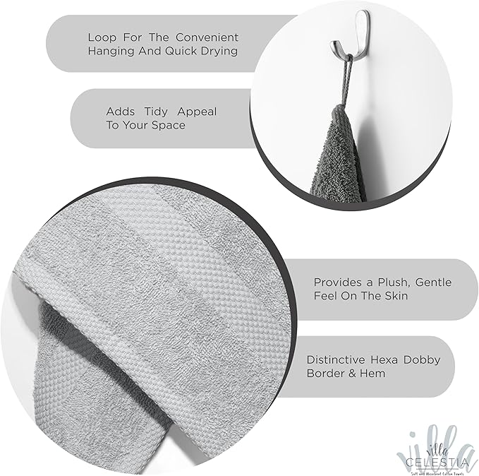 100% Cotton Bath Towel Set of 18-4 Bath Towels, 6 Hand Towels, 8 Wash Cloths, Sustainable, Soft, Highly Absorbent, Combed Cotton 18 Piece Set for Hotels, Spa, Bathroom, Dorm, Silver