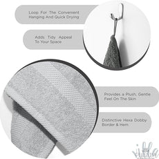 100% Cotton Hand Towel Set of 2, (16 x 28 inches) Sustainable, Soft, Highly Absorbent, Quick Drying, Combed Cotton Hand Towels Pack of 2 Ideal for Hotels, Spa, Bathroom, Dorm, Silver