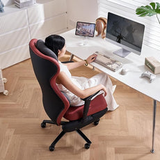 EMIAH Ergonomic Office Chair with Foot Rest Reclining Office Chair with Adjustable Arms and Headrest High Back Gaming Chair with Lumbar Support, PU Leather(Red),Manual