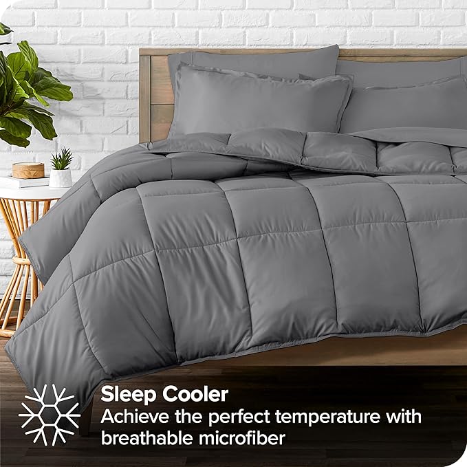 Bare Home Bed-in-A-Bag 7 Piece Comforter & Sheet Set - Full - Goose Down Alternative - Ultra-Soft 1800 Premium - Bedding Set (Full, Grey/Grey)