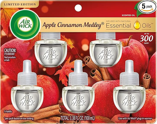Air Wick Plug in Scented Oil Refill, Apple Cinnamon Medley, 5ct, Air Freshener, Essential Oils