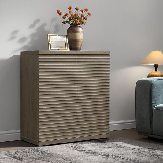 SICOTAS Buffet Cabinet with Storage Accent Sideboard Modern Credenza with Doors & Shelves Fluted Media Console Mid Century Coffee Bar Table for Living Room Kitchen Dining Room Hallway (1PCS)