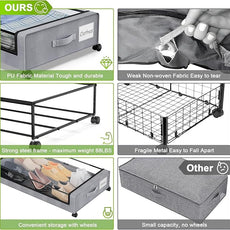 Beborxue Under Bed Storage with Wheels, 2-Pack Under the Bed Storage Containers with Lids, XXL 60L Under Bed Shoe Storage Organizer Bins, Rolling Underbed Storage for Clothes, Shoes, Blankets (Gray)