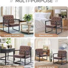 COLAMY Mid Century Modern Accent Chair, Comfy Living Room Chairs, Brown Leather Accent Chair, Faux Leather Reception Armchair with Metal Legs for Living Room Bedroom Reception Waiting Room, Brown