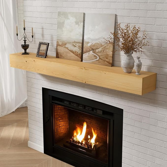 Fireplace Mantel 60inch, Solid Wood Mantel Shelf Handcrafted Rustic, Handcrafted Wood Fireplace Mantels Floating Mantle Shelves Decor for Wall, Bedroom, TV, Books, Livingroom 60 X 8 X 5 - Natural