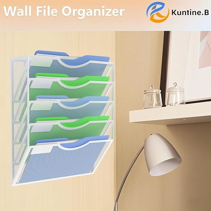 Kuntine.B Wall File Organizer (White, 5 Tier)