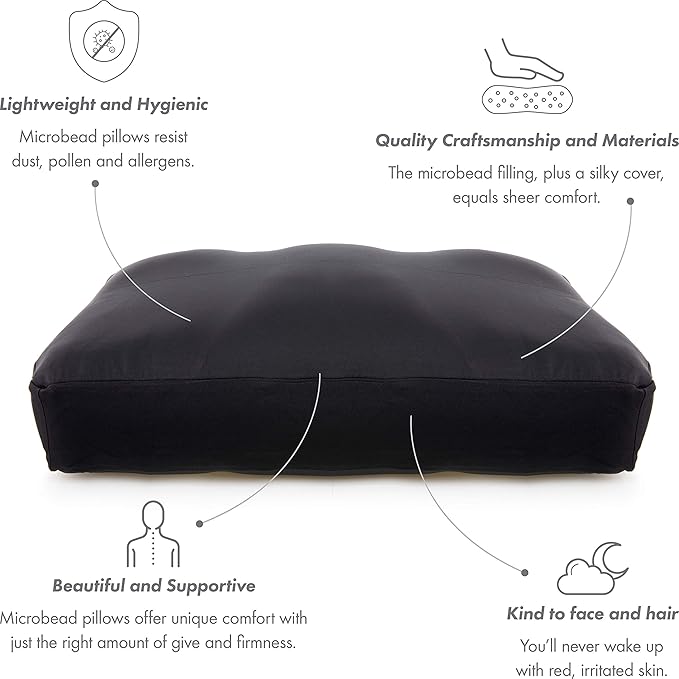 PILLOWY Cover Only for Premium Microbead Bed Pillow, Large Extra Smooth - Ultra Comfortable Sleep with Silk Like Anti Aging Cover 85% Spandex/ 15% Nylon Breathable, Cooling Matte Black