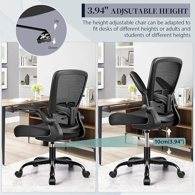 FelixKing Office Chair, Ergonomic Desk Chair with Adjustable Height and Lumbar Support Swivel Lumbar Support Desk Computer Chair with Flip up Armrests for Conference Room (Black),Pack of 10