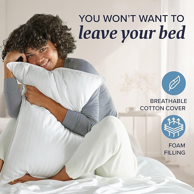 Beckham Hotel Collection King Size Memory Foam (Adjustable Fill) Bed Pillows Set of 2 - Cooling Shredded Foam Pillow for Back, Stomach or Side Sleepers