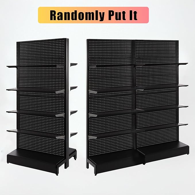 Eastern Tree Pegboard Display Stand, 3x6.5 Feet Gondola Retail Shelving Wall Display for Convenient Grocery Office Supply or Retail Stores, Standing Peg Board Display Rack with 20 Hooks