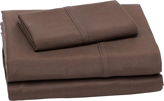 Amazon Basics Lightweight Super Soft Easy Care Microfiber 3-Piece Bed Sheet Set with 14-Inch Deep Pockets, Twin XL, Solid, Chocolate AmazonBasics