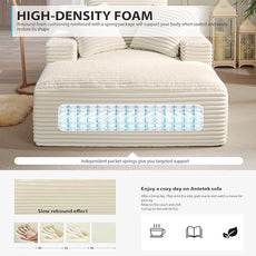 67 Inch Chaise Lounge Chair Indoor, Oversized Corduroy Upholstered Boneless Sofa Bed, Deep Seat Sleeper Couch Reading Chairs, Cloud Sofas Couches for Living Room, No Assembly Required (Beige)