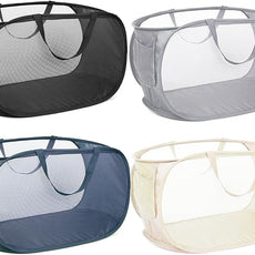 4 Pcs Durable Collapsible Laundry Baskets, Foldable Laundry Basket Large Opening, Pop Up Laundry Hamper with Pocket, Clothes Hamper with Handles for Laundry, Bathroom, Kids Room, Dorm or Trave