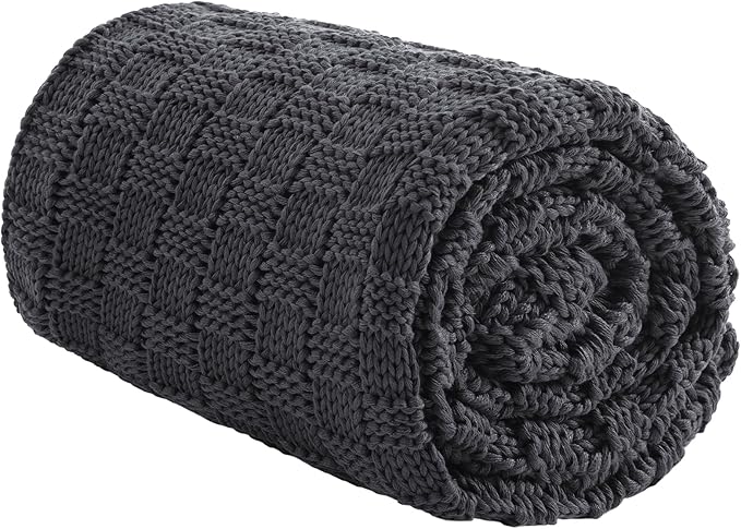 Knitted Weighted Blanket for Adult, No Beads Heavy Blanket 60” x 80'' 12lbs, Breathable Chunky Knit Blanket, Cooling Weighted Blanket for Hot Sleepers, Christmas Home Decor (Dark Grey)