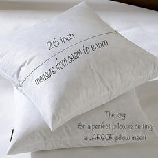 26x26 Euro Throw Pillow Inserts-Down Feather Pillow Inserts-Cotton Fabric-Set of 2-White.