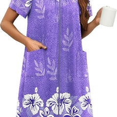 Ekouaer Women Robe Zipper Front Mumu Duster Robes Zip Up Housecoat Soft Sleepwear with Pockets