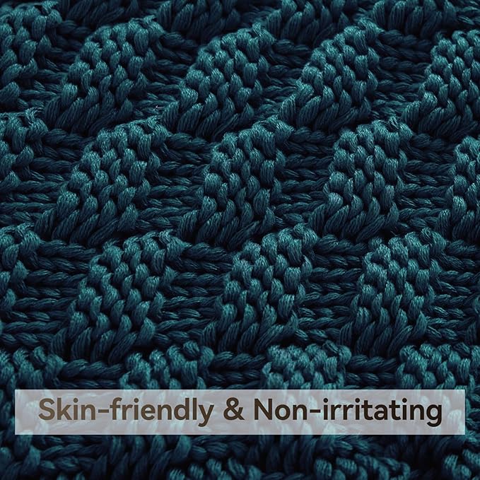 Knitted Weighted Blanket for Adult, No Beads Heavy Blanket 50” x 60'' 5lbs, Breathable Chunky Knit Blanket, Cooling Weighted Blanket for Hot Sleepers, Christmas Home Decor (Peacock Blue)