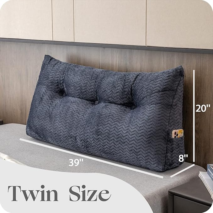 Large Bolster Triangular Headboard Wedge Backrest Positioning Support Bed Rest Reading Pillows Headboard Wedge Pillows for Day Bed Bunk Bed with Removable Cover, Twin (39x8x20 Inches)