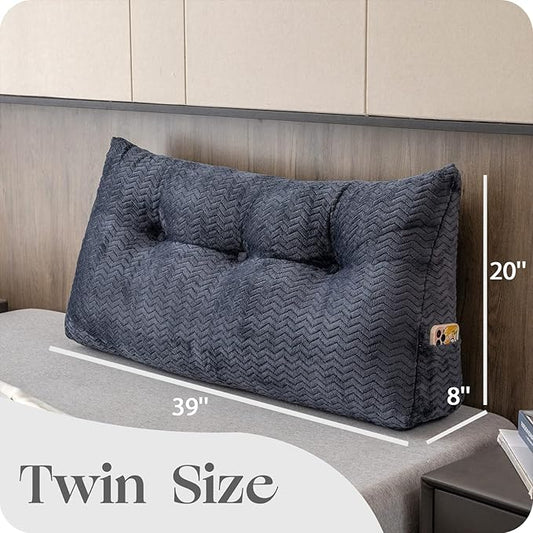 Large Bolster Triangular Headboard Wedge Backrest Positioning Support Bed Rest Reading Pillows Headboard Wedge Pillows for Day Bed Bunk Bed with Removable Cover, Twin (39x8x20 Inches)