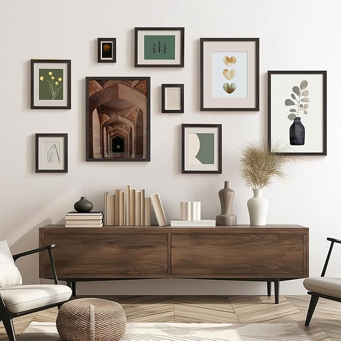 20x24 Picture Frame with Mat for 16x20 Set of 3, Distressed Black Wood Grain 20x24 Frame for Wall Mounting (3 Pack, Black)