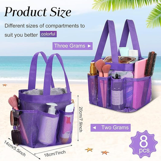 8 Packs Mesh Shower Caddy Portable Large Shower Caddy Dorm with 8 Pockets and Handles Quick Dry Shower Bags Hanging Bath Bag Dorm Room College Essentials for Bathroom Gym Camp (Multicolor)