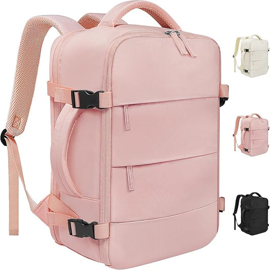 Travel Backpack For Women Men Airline Approved Carry On Backpack, Waterproof Outdoor Sports Rucksack Weekender Overnight College Business Backpack Fits 17 Inch Laptop - Pink