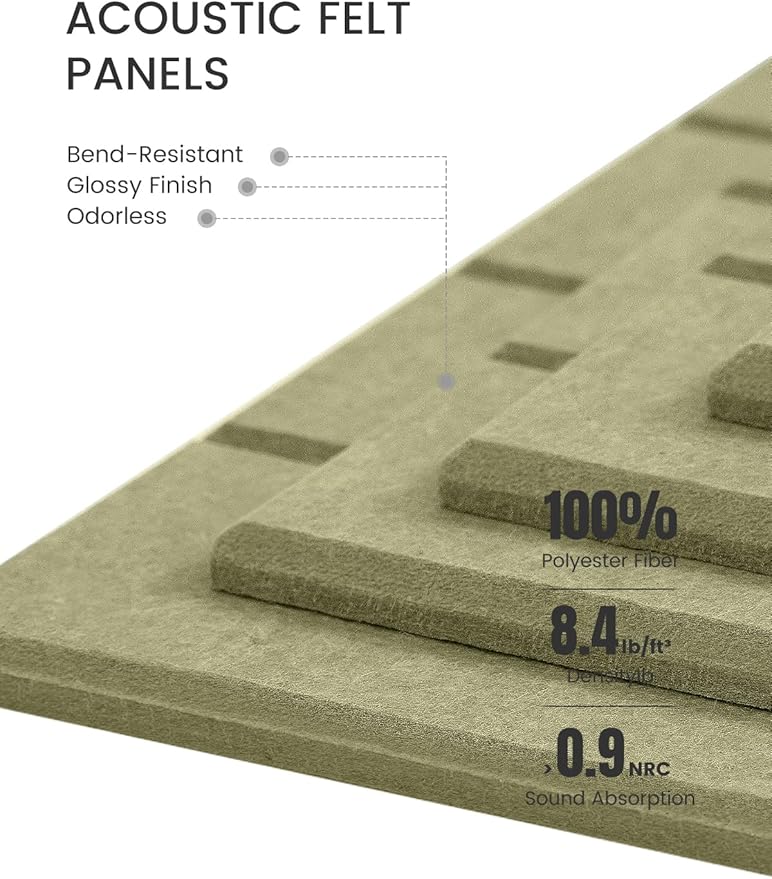 Bumusty Large Cork Board Alternative-47 x35 Felt Bulletin Board Tiles, with 30 Pushpins, 70 Adhesive Tabs, 12-Pack Slat Wall Paneling, Cork Boards for Office Push Pin Board Felt Board-Olive Green