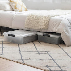 IRIS USA 40 Qt Plastic Under Bed Storage Nestable Organizer Bin Container with Secure Lids and Durable Buckles, 3-Pack, Under Bed Storage Containers for Clothes Shoes Bedding, Black/Clear