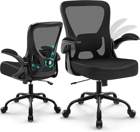 Office Chair - Ergonomic Breathable Mesh Desk Chair with Adjustable Lumbar Support and Flip-up Armrests - Executive High Back Rolling Swivel Comfortable Computer Gaming Chair for Home Office