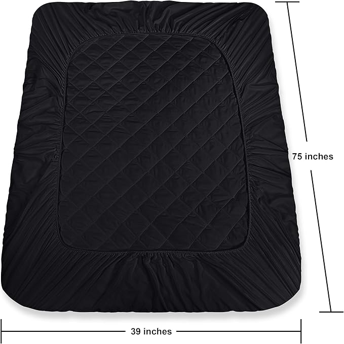 Utopia Bedding Quilted Fitted Mattress Pad, Twin Size, Elastic Fitted Mattress Topper Protector and Cover with Deep Pocket Stretches up to 16 Inches, Machine Washable (Black)