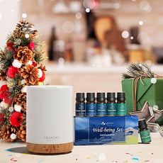 ASAKUKI Essential Oil Diffuser, Aromatherapy Cool Mist Home Humidifier with 7 LED Color Changing Light and Auto-Off Safety Switch, 6 Essential Oils Set, 300ml (Brown with Oils)