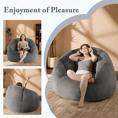 Swivel Giant Bean Bag Chair for Adults - Comfy Plush Round Shell Soft Accent Beanbag Chair, Oversized Cozy Floor Sofa Reading Chair for Living Room, Bedroom & Game Rooms, Gray